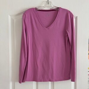 Talbots Women's V-Neck Long Sleeve The Talbots Tee- magenta